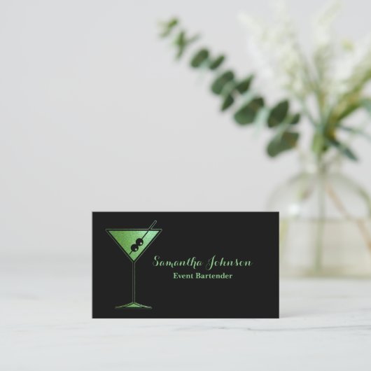 Barkeeper Business Card für Lime Green Glitzer Visitenkarte (Stehend Vorderseite)
