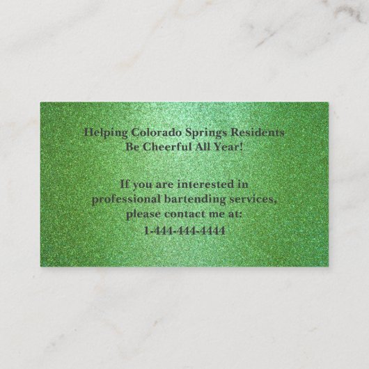Barkeeper Business Card für Lime Green Glitzer Visitenkarte (Rückseite)