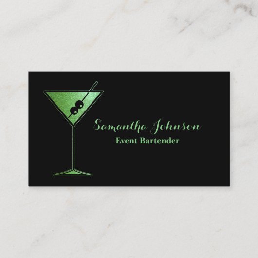 Barkeeper Business Card für Lime Green Glitzer Visitenkarte (Vorderseite)