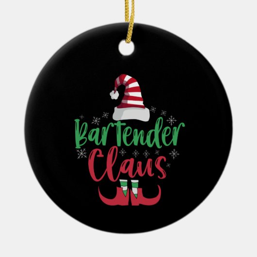 Barkeeper Claus Funny Santa Family - passendes Ges Keramik Ornament (Vorne)