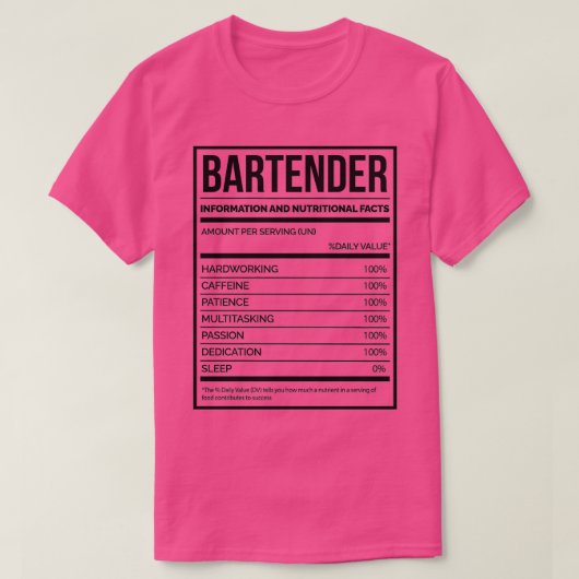 Barkeeper Funny Bartending Nutrition Label T-Shirt (Design vorne)