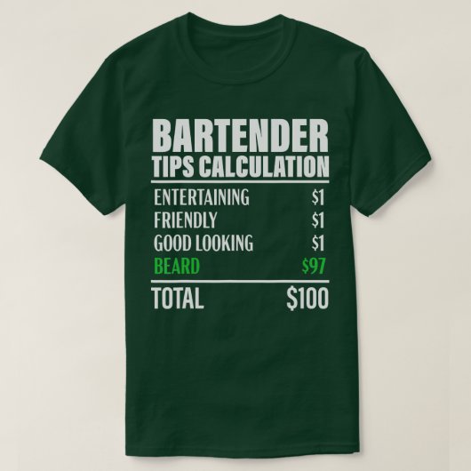 Barkeeper Funny Beard ips Berechnung Bartending T-Shirt (Design vorne)