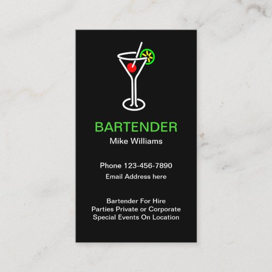Barkeeper für Miete Visitenkarte (Vorderseite)