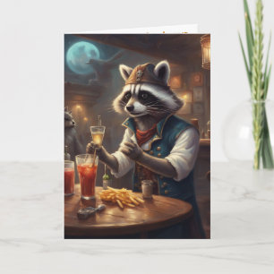 Barkeeper Geburtstag lustiger skurriler Waschbär Karte