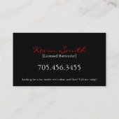 Barkeeper-Geschäfts-Karte Visitenkarte (Rückseite)