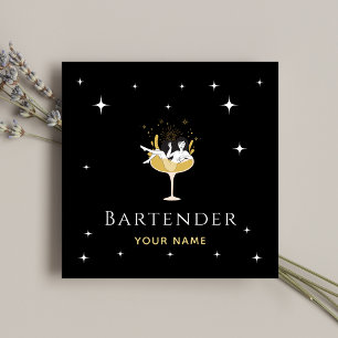 Barkeeper Glamour Cocktail Funny Champagne Girl Quadratische Visitenkarte