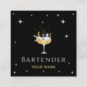 Barkeeper Glamour Cocktail Funny Champagne Girl Quadratische Visitenkarte (Vorderseite)