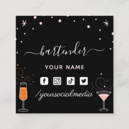 Barkeeper Glamour Cocktail Signature Calligraphy Quadratische Visitenkarte