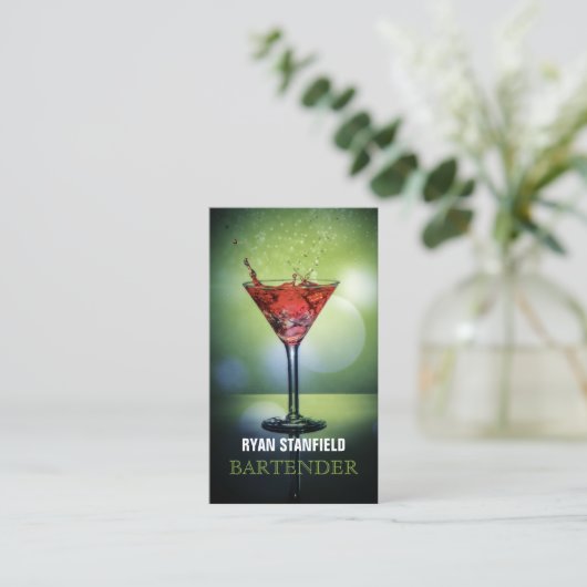 Barkeeper Green Bokeh Visitenkarte (Stehend Vorderseite)