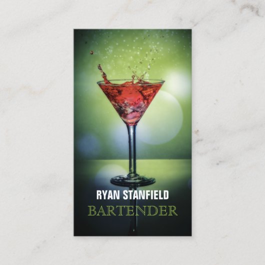 Barkeeper Green Bokeh Visitenkarte (Vorderseite)