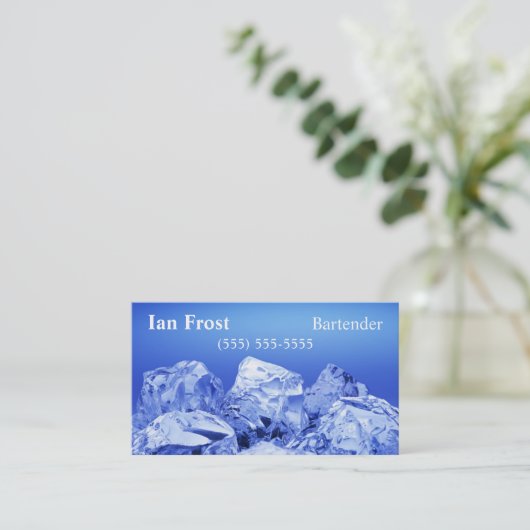 Barkeeper Ice Cube Business Card - White Back Visitenkarte (Stehend Vorderseite)