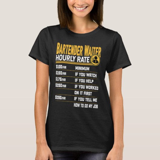 Barkeeper-Kellner-Stundensatz-Barkeeper-Server Wai T-Shirt (Vorderseite)