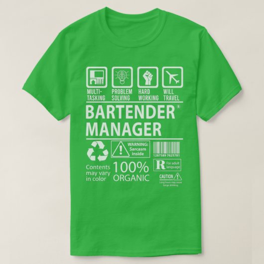 Barkeeper Manager Multitasking-Jobübergabeelement T-Shirt (Design vorne)