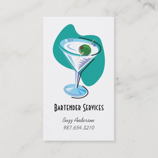 Barkeeper Martini glass_teal Visitenkarte (Vorderseite)