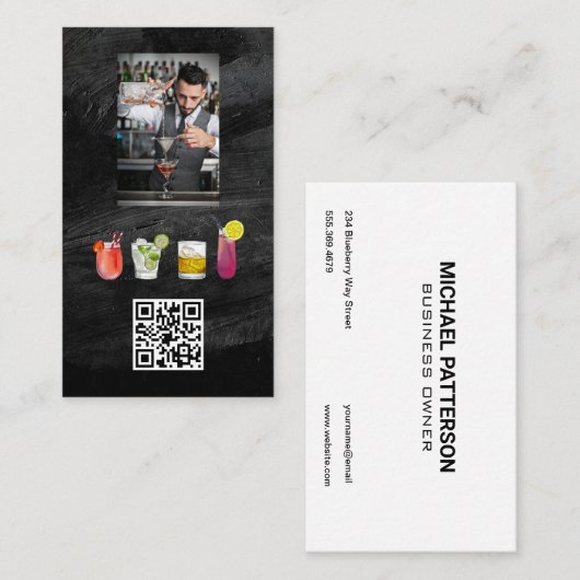 Barkeeper Mixing Drinks | QR-Code Visitenkarte (Vorne/Hinten)