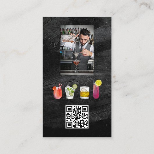 Barkeeper Mixing Drinks | QR-Code Visitenkarte (Vorderseite)