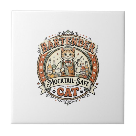 Barkeeper Mocktail-sicher Katze Barkeeper Mocktail Fliese (Vorderseite)