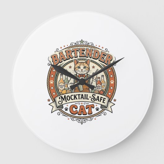 Barkeeper Mocktail-sicher Katze Barkeeper Mocktail Große Wanduhr (Vorderseite)