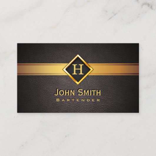 Barkeeper Monogram Gold Logo Elegante Leder Visitenkarte (Vorderseite)