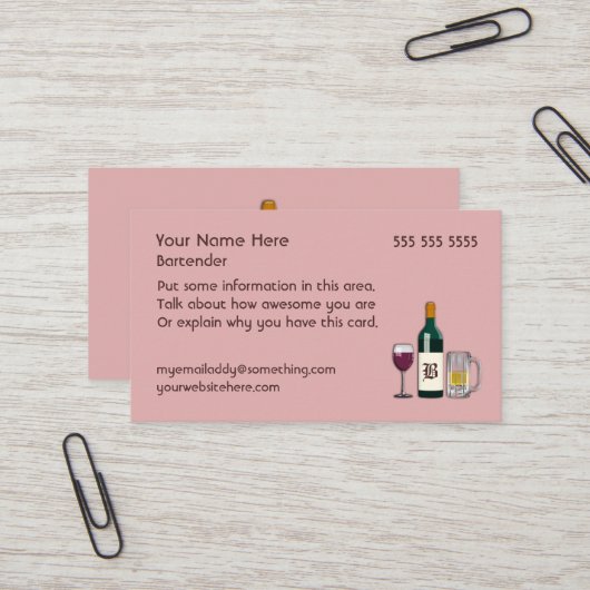 Barkeeper Pink Visitenkarte (Vorderseite/Rückseite Beispiel)