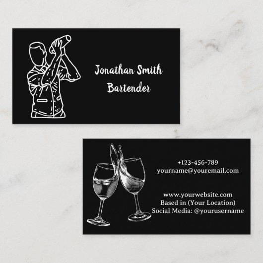 Barkeeper Schwarz & Weiß Visitenkarte (Vorne/Hinten)