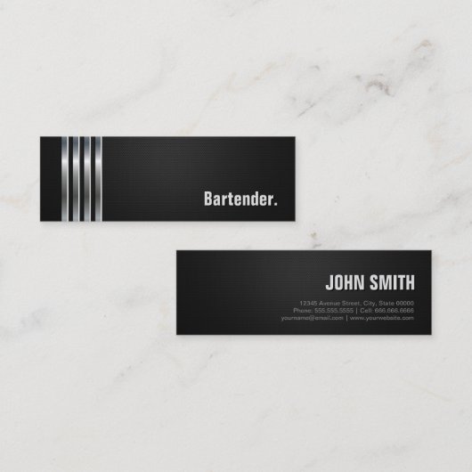 Barkeeper - Schwarze Silberstreifen Mini Visitenkarte (Vorne/Hinten)