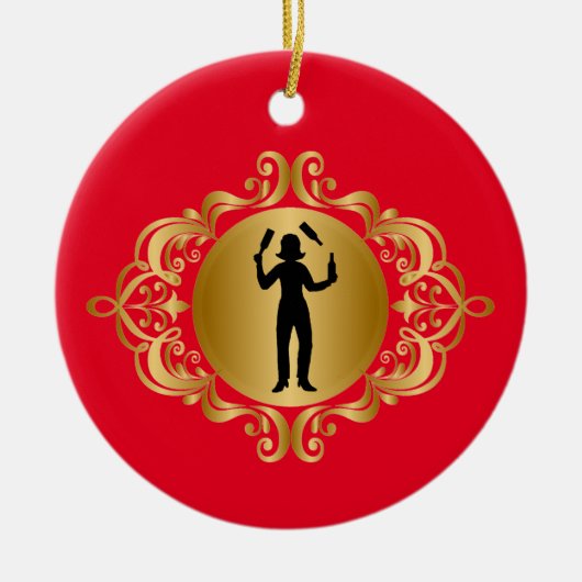 Barkeeper Silhouette Weihnachten Keramik Ornament (Vorne)
