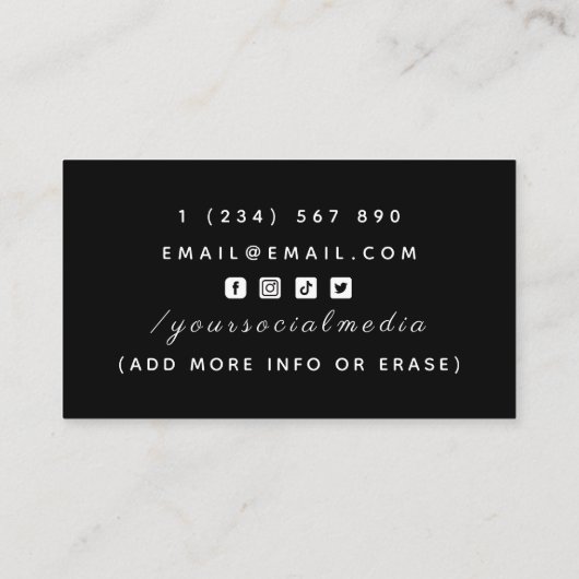 Barkeeper Typografie Signature Calligraphy Black Visitenkarte (Rückseite)