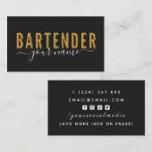 Barkeeper Vintag Retro Typografie Visitenkarte (Vorne/Hinten)