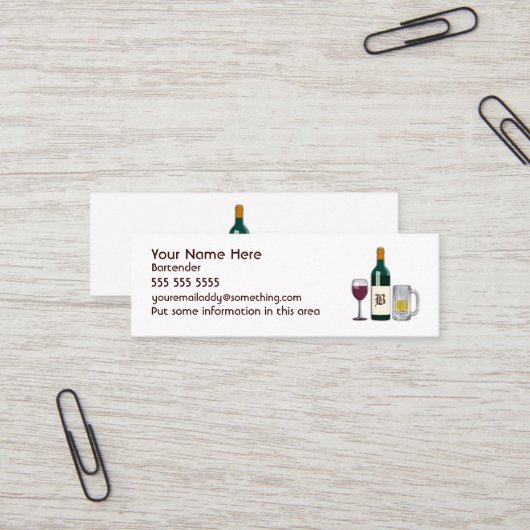 Barkeeper White Mini Visitenkarte (Vorderseite/Rückseite Beispiel)