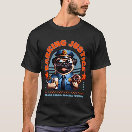 Barking Justice - Mops-Polizei T-Shirt (Vorderseite)