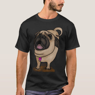 Barking PUG! Creme, Beige, Schwarz mit rosa Herz u T-Shirt
