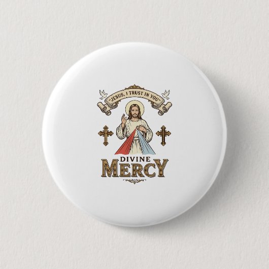 Barmherzigkeit Jesu Vintage-Gravur religiöses T-Sh Button (Vorderseite)