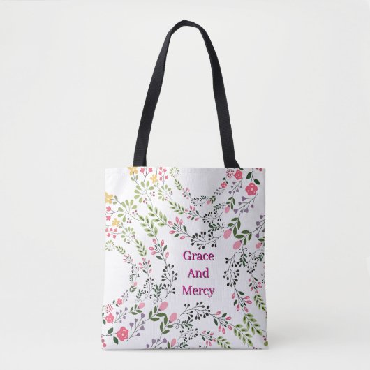 Barmherzigkeit und Gnade Weiße Blumen Tasche (Vorderseite)