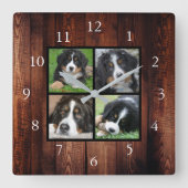 Barmholzmuster Familienspezifische Foto-Collage Quadratische Wanduhr (Vorderseite)