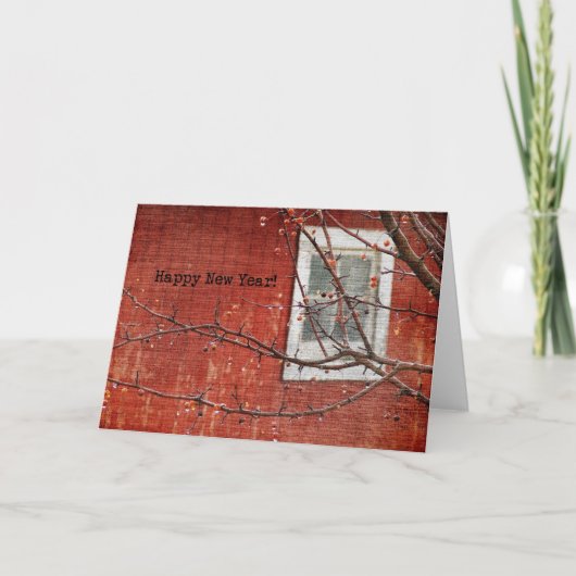 Barn and Tree New Year Feiertagskarte (Vorderseite)