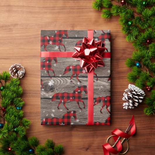 Barn Board Snowy Buffalo Kariertes Weihnachtspferd Geschenkpapier (Feiertagsgeschenk)