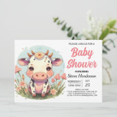 Barn Boho Custom Cow Baby Dusche Einladung (Stehend Vorderseite)