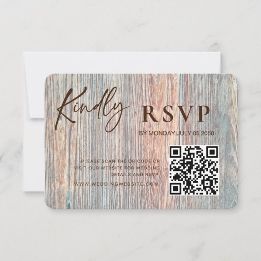 Barn Boho Rustic Wood Slice RSVP Card with QR Code (Vorderseite)
