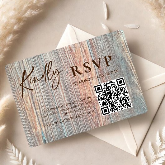 Barn Boho Rustic Wood Slice RSVP Card with QR Code