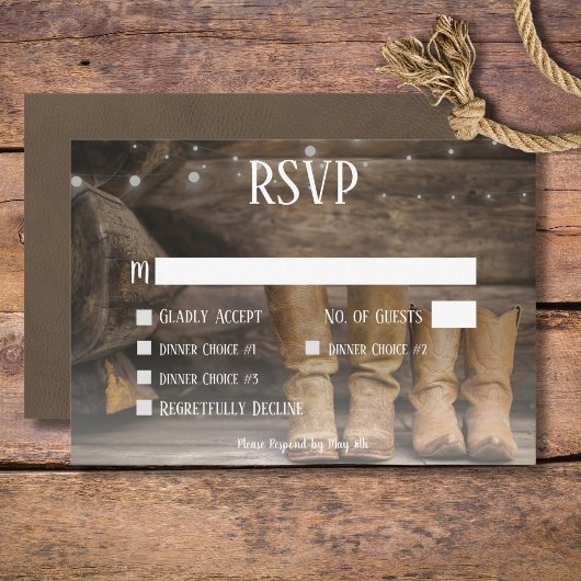 Barn & Boots Rustikaler Cowboy Western Hochzeitses RSVP Karte