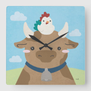 Barn Buddies - Cow & Chick Quadratische Wanduhr
