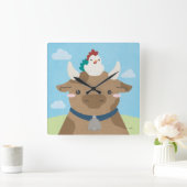 Barn Buddies - Kuh und Kick Quadratische Wanduhr (Zuhause)