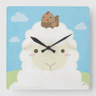 Barn Buddies - Sheep & Chick Quadratische Wanduhr