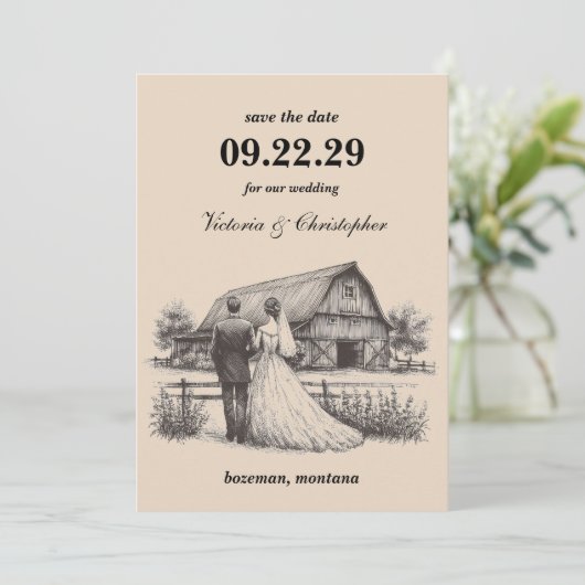 Barn Couple Save the Date (Stehend Vorderseite)