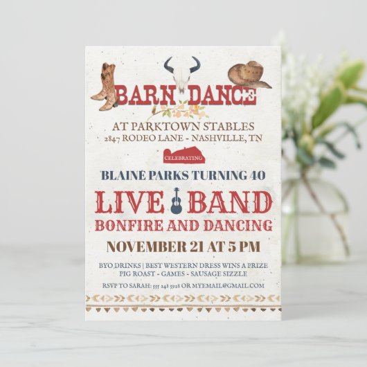 Barn Dance Party Einladung | Rodeo Cowboy Party (Stehend Vorderseite)