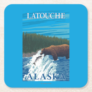 Bärn-Fischen im Fluss- Latouche, Alaska Rechteckiger Pappuntersetzer