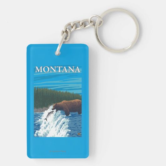 Bärn-Fischen im Fluss- Montana Schlüsselanhänger (Rückseite)