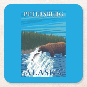 Bärn-Fischen im Fluss- Petersburg, Alaska Rechteckiger Pappuntersetzer