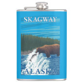 Bärn-Fischen im Fluss- Skagway, Alaska Flachmann (Vorderseite)